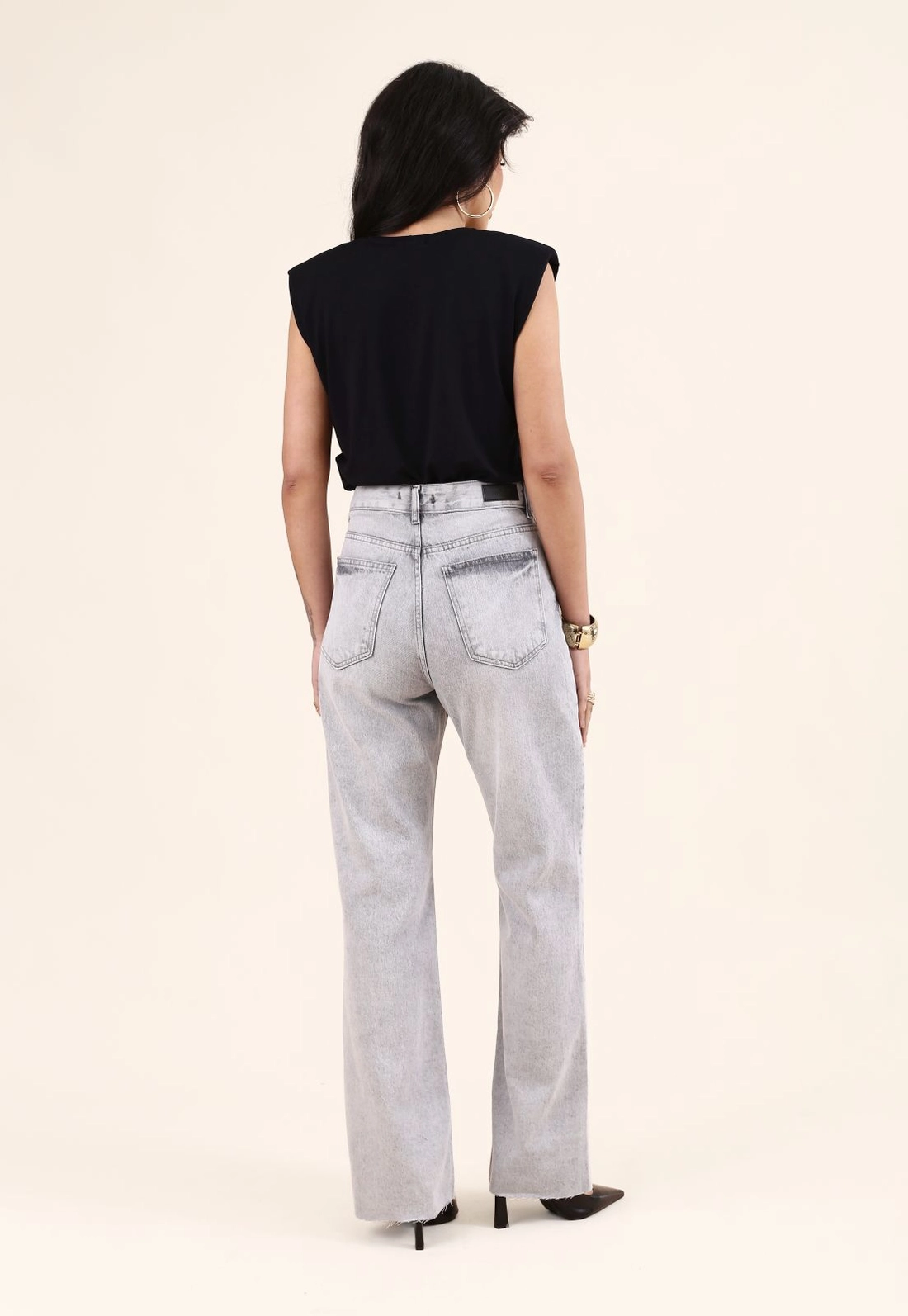 Calça Jeans Reta Cinza
