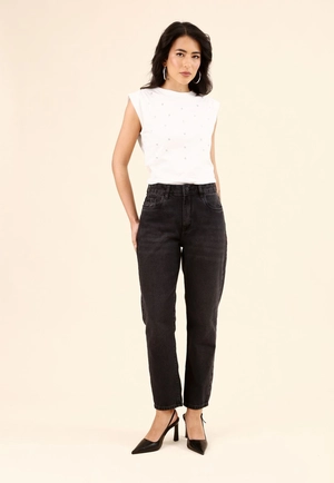 Calça Jeans Mom Preto Estonado