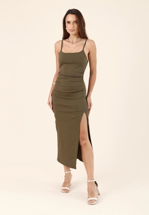 Vestido Midi Franzido Em Bengaline