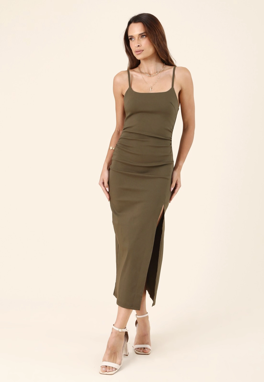 Vestido Midi Franzido Em Bengaline