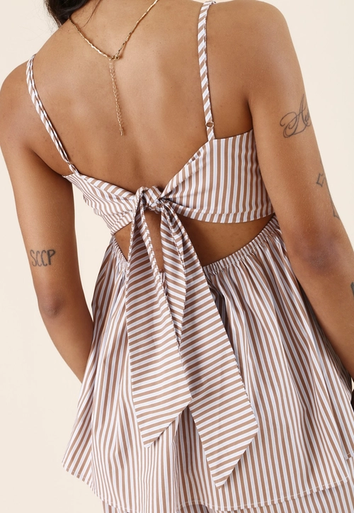 Blusa Bata De Alça Em Tricoline Listrado