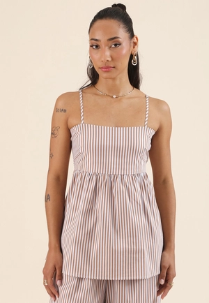 Blusa Bata De Alça Em Tricoline Listrado