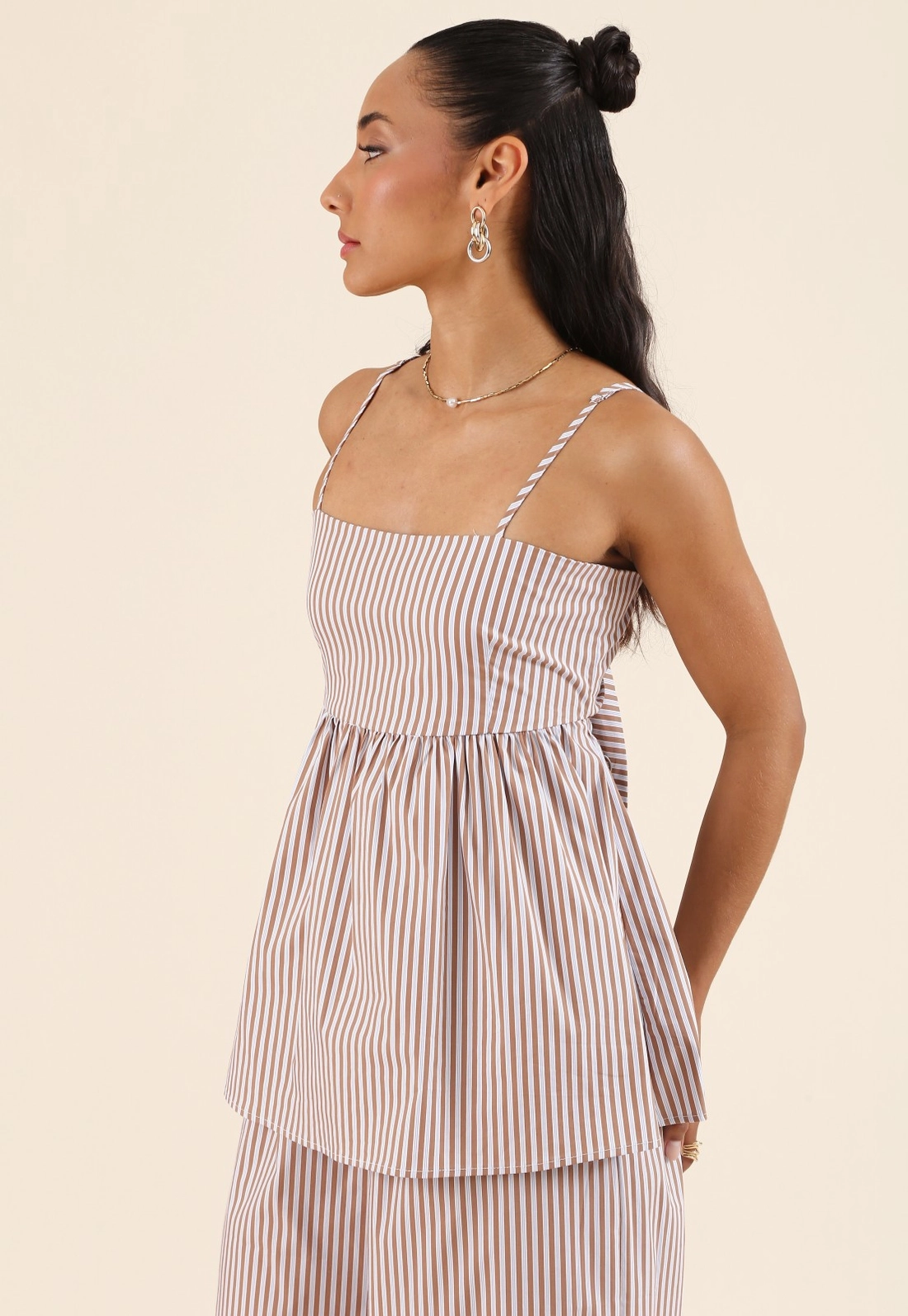 Blusa Bata De Alça Em Tricoline Listrado