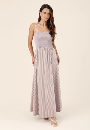 Vestido Midi Lastex Em Tricoline Listrado