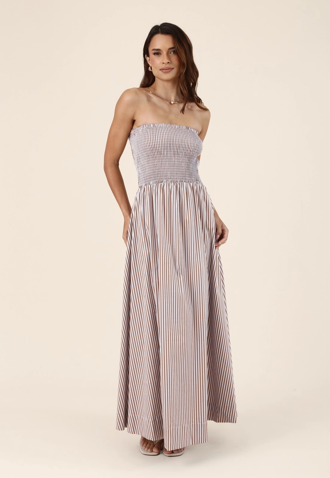 Vestido Midi Lastex Em Tricoline Listrado