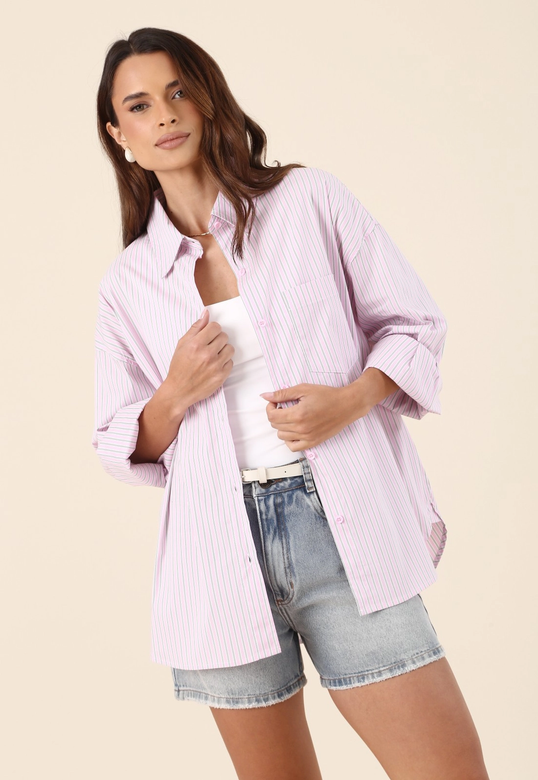 Camisa Manga Longa Em Tricoline Listrado