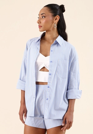 Camisa Manga Longa Em Tricoline Listrado