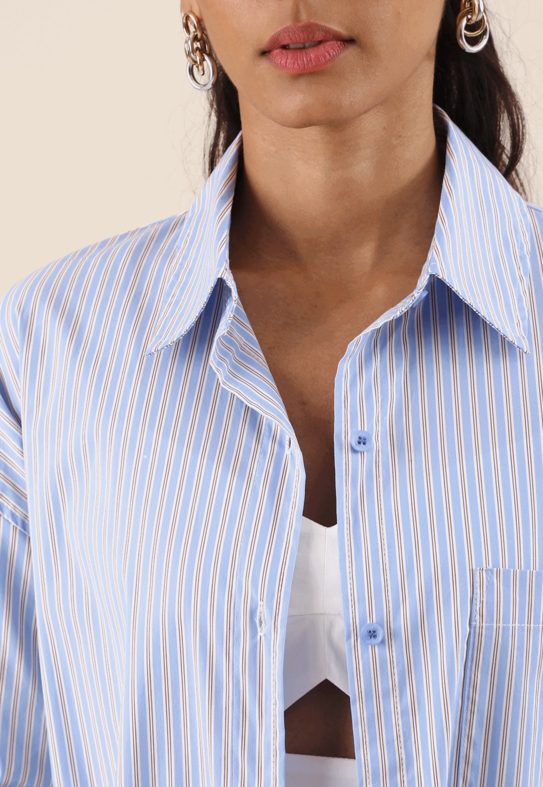 Camisa Manga Longa Em Tricoline Listrado