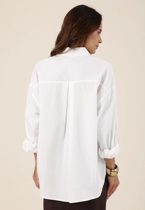 Camisa Manga Longa Em Tricoline Off White