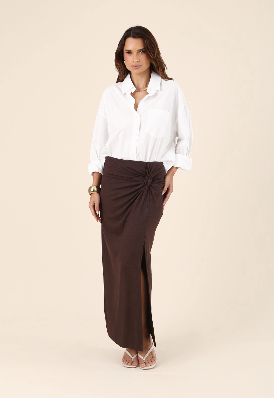 Camisa Manga Longa Em Tricoline Off White