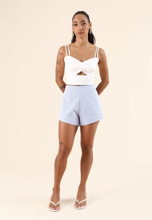 Short Curto Em Tricoline Listrado