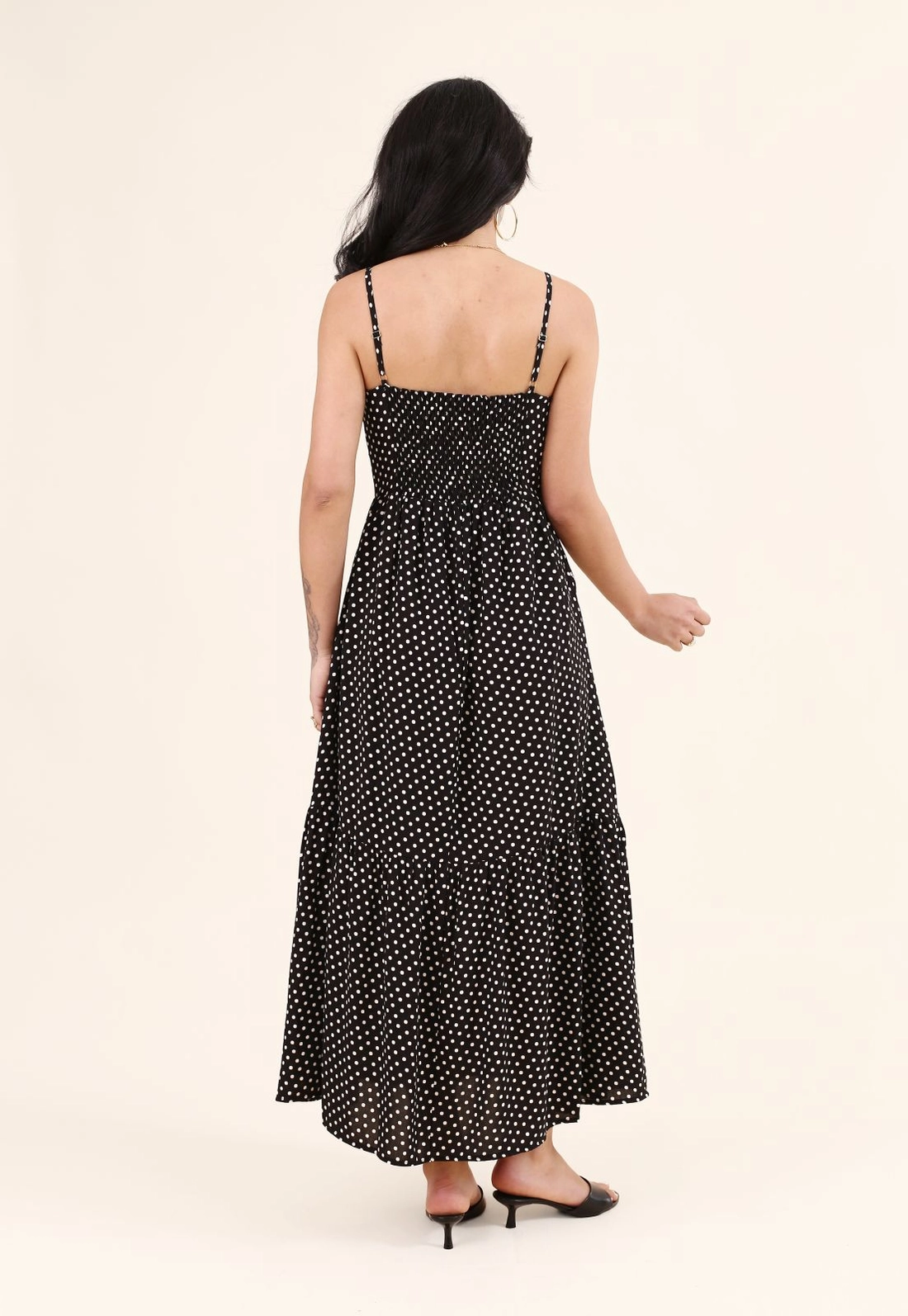 Vestido Midi Poá com Alças e Bolso