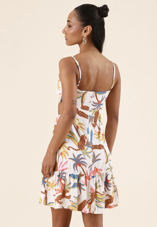 Vestido Curto Estampado Com Abertura Lateral