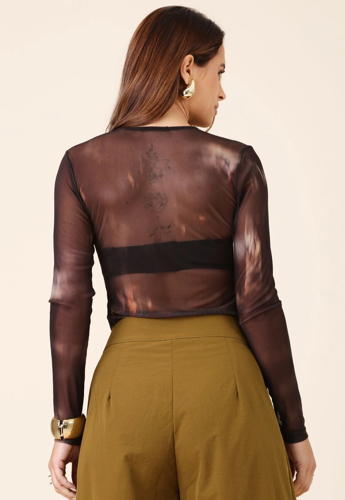 Blusa Manga Longa Em Tule Efeito Manchado