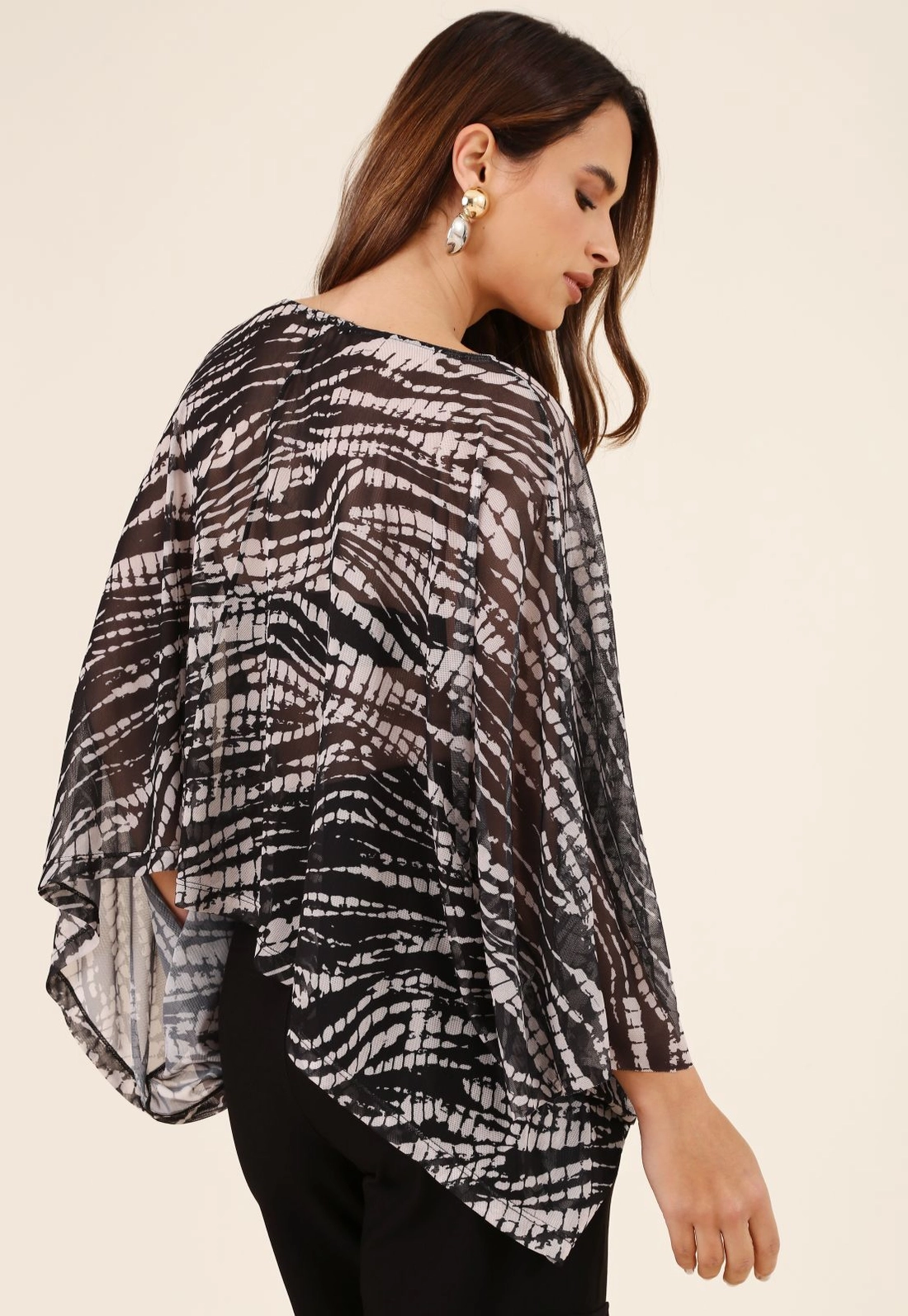 Blusa Túnica Em Tule Estampado Abstrato