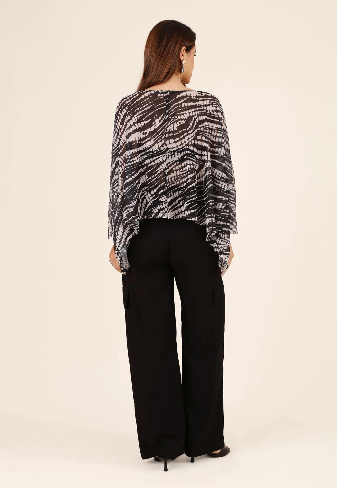 Blusa Túnica Em Tule Estampado Abstrato