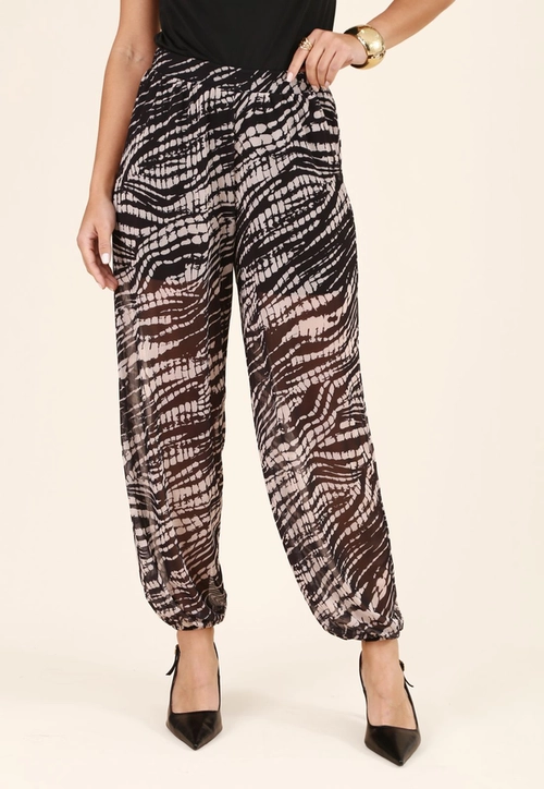 Calça Aladim Em Tule Estampado Abstrato