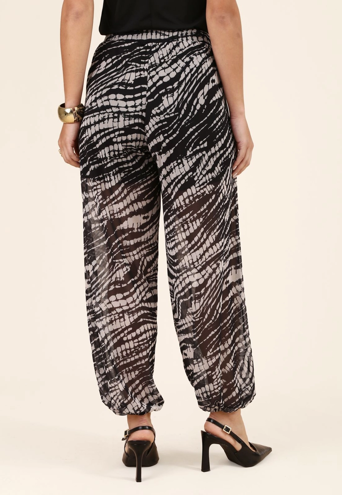 Calça Aladim Em Tule Estampado Abstrato