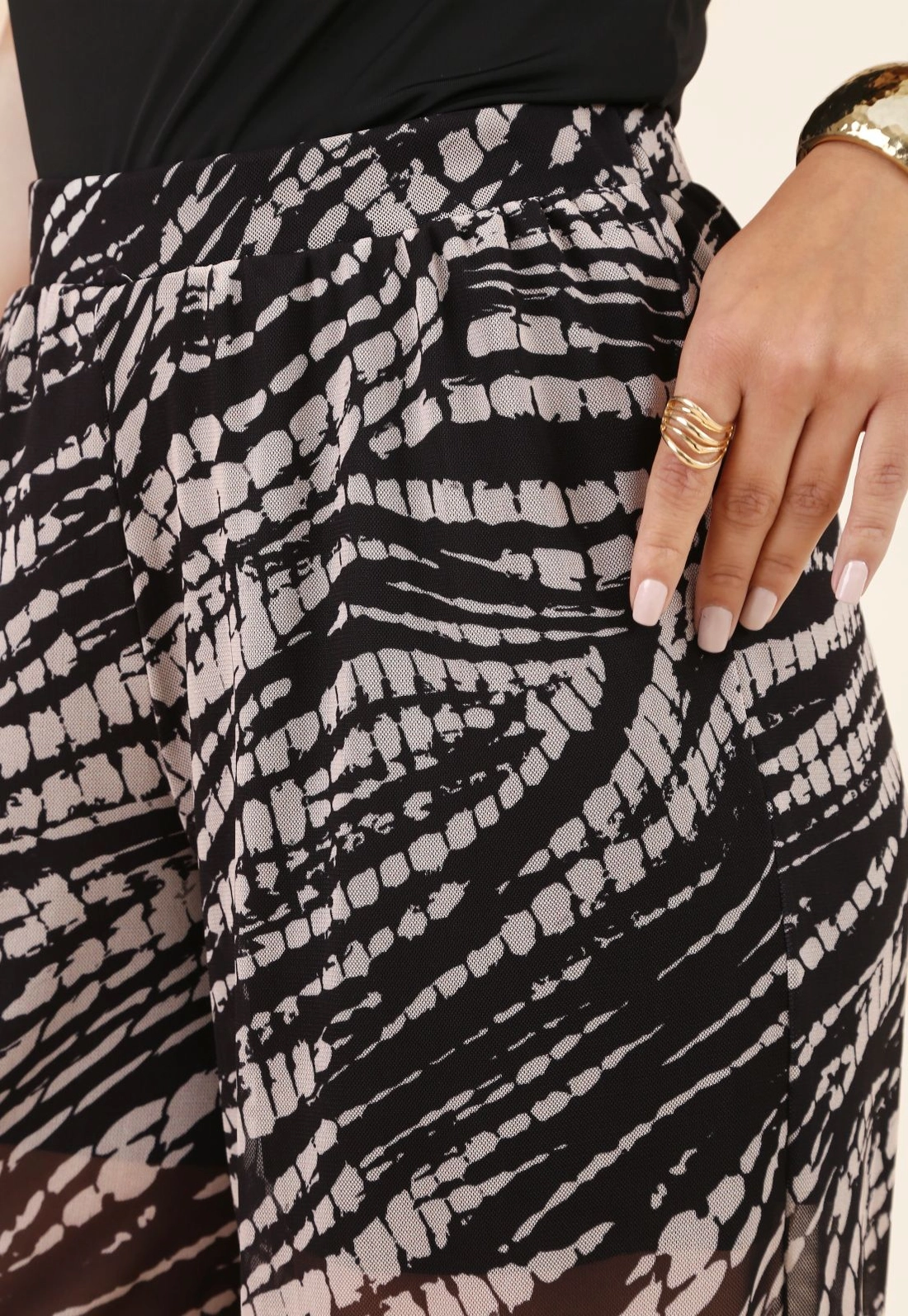 Calça Aladim Em Tule Estampado Abstrato