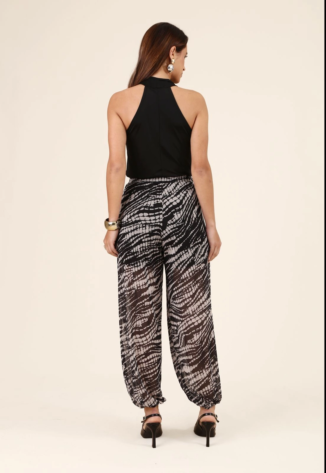 Calça Aladim Em Tule Estampado Abstrato