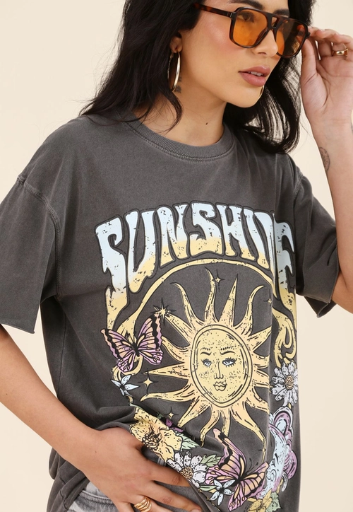 T-Shirt Com Silk Sunshine Em Malha Estonada