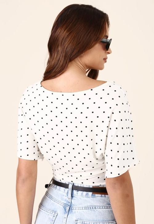 Blusa Ampla Manga Curta Poá Em Viscolycra