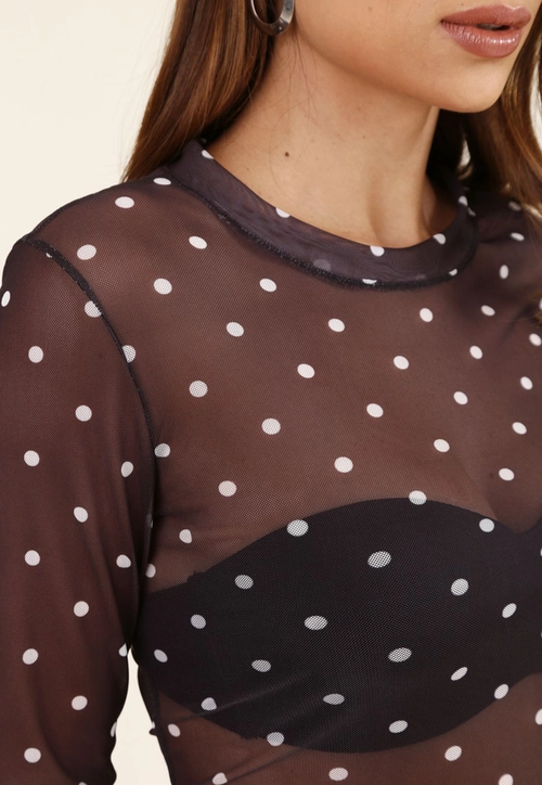 Blusa Segunda Pele em Tule Poá