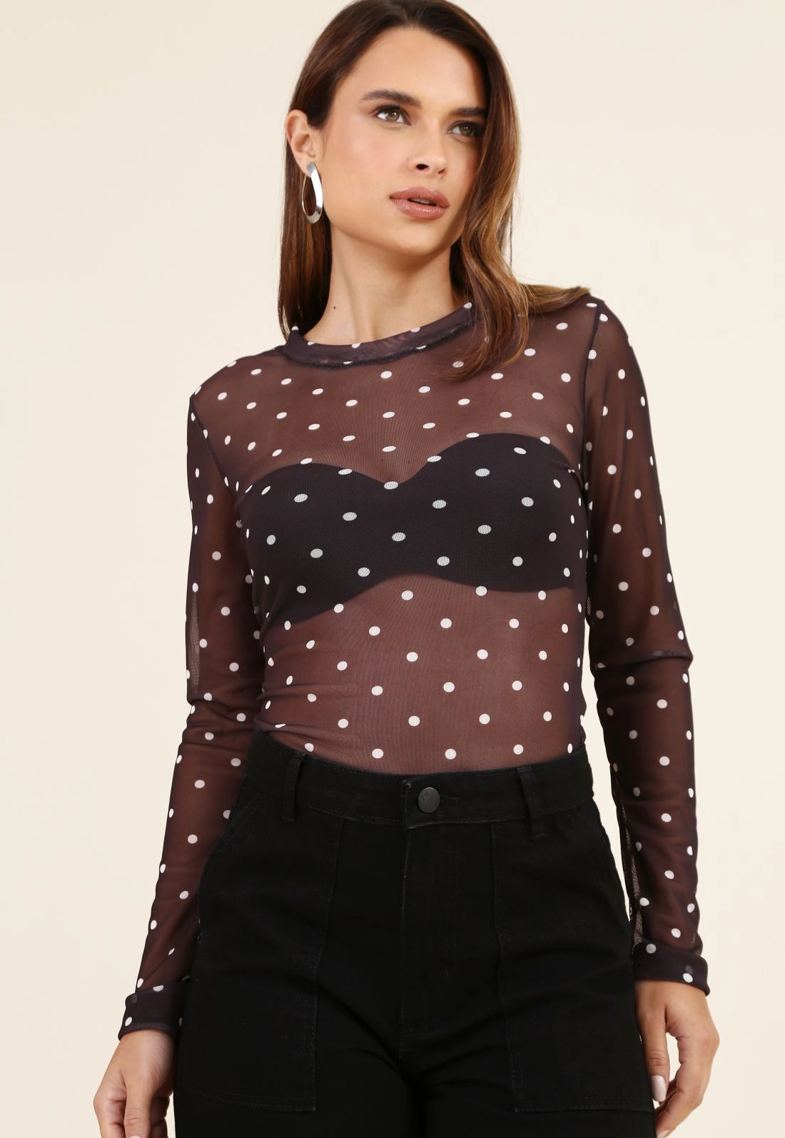 Blusa Segunda Pele em Tule Poá