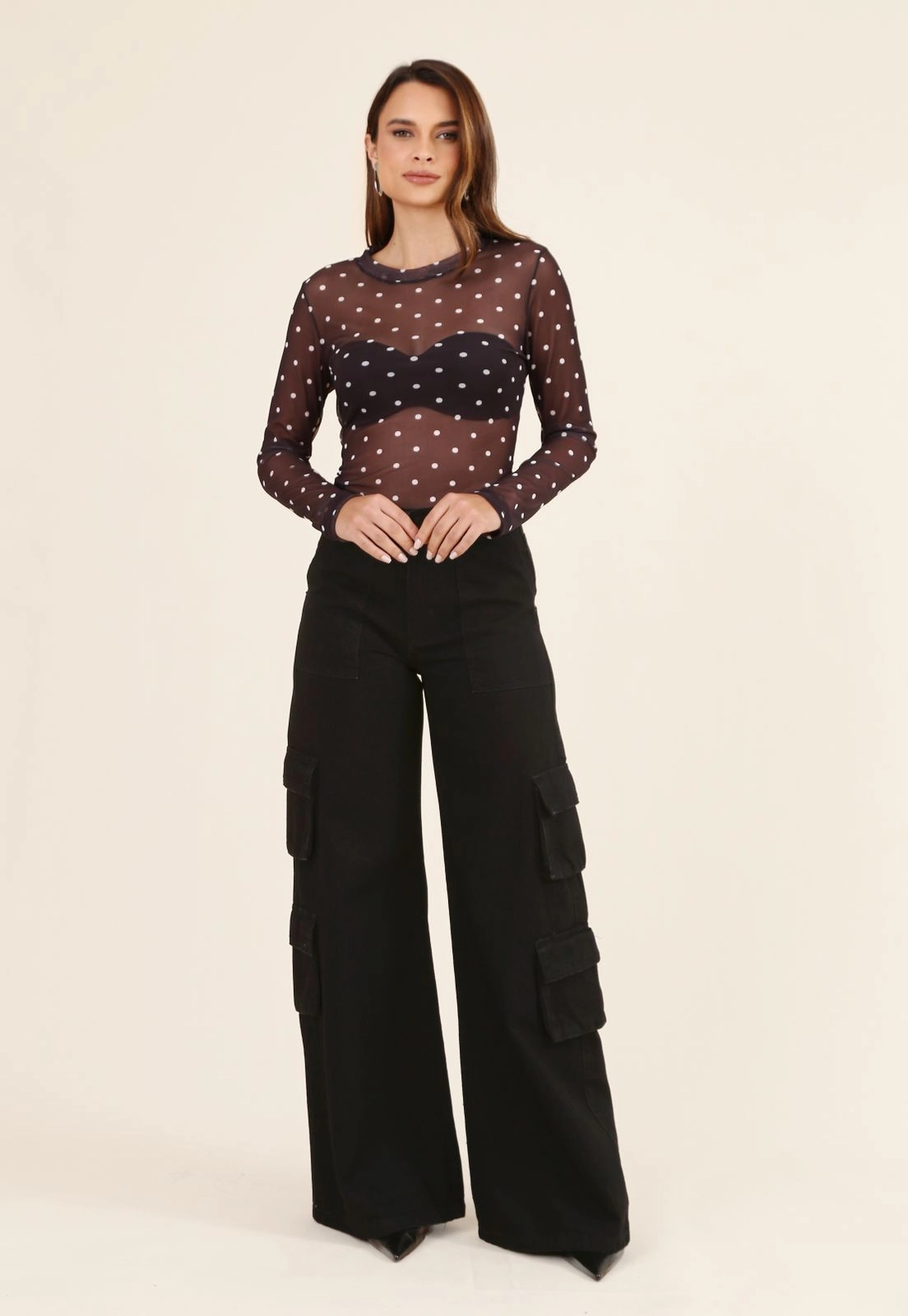 Blusa Segunda Pele em Tule Poá