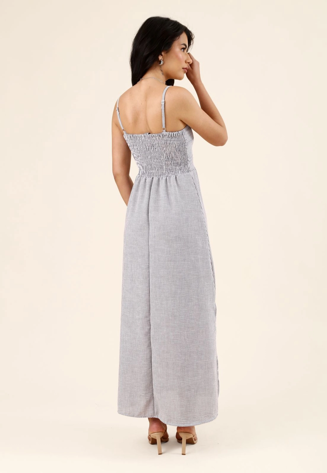 Vestido Midi de Alça Listrado