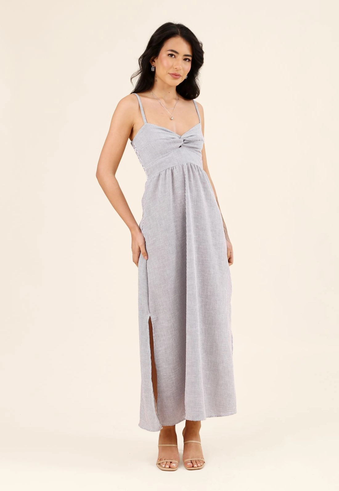 Vestido Midi de Alça Listrado