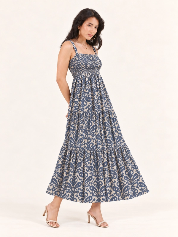 Vestido New Midi Em Viscose Lurex Estampado