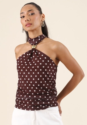 Blusa Frente Única Em Tule Estampado Poá
