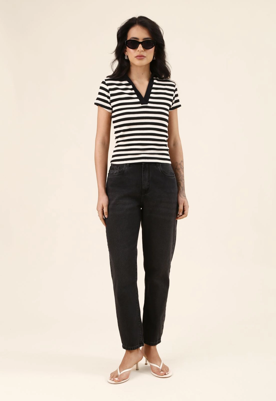 Blusa Polo Em Malha Listrada Texturizada