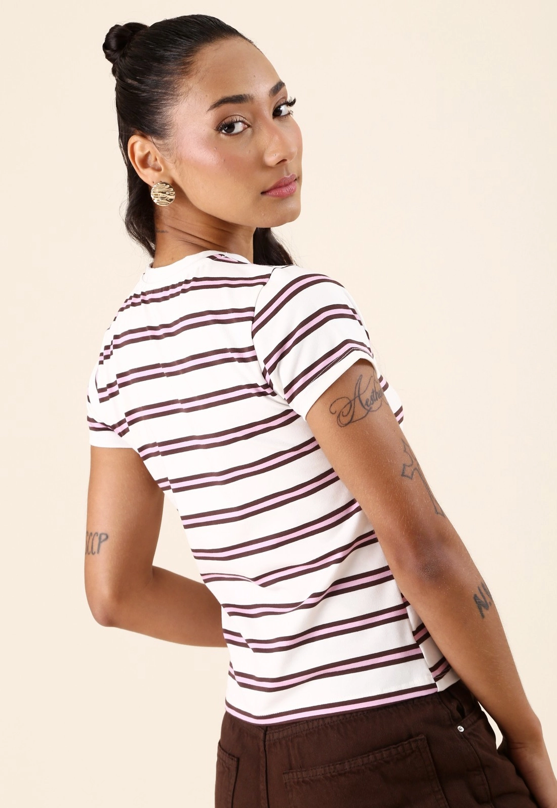 Blusa Manga Curta Em Malha Listrada