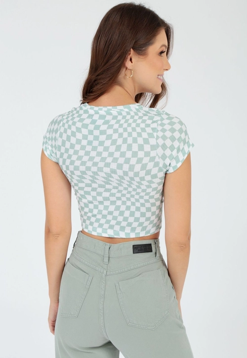 Blusa Ribana Manga Curta Xadrez