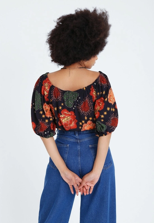 Cropped Viscose Ombro A Ombro Estampado