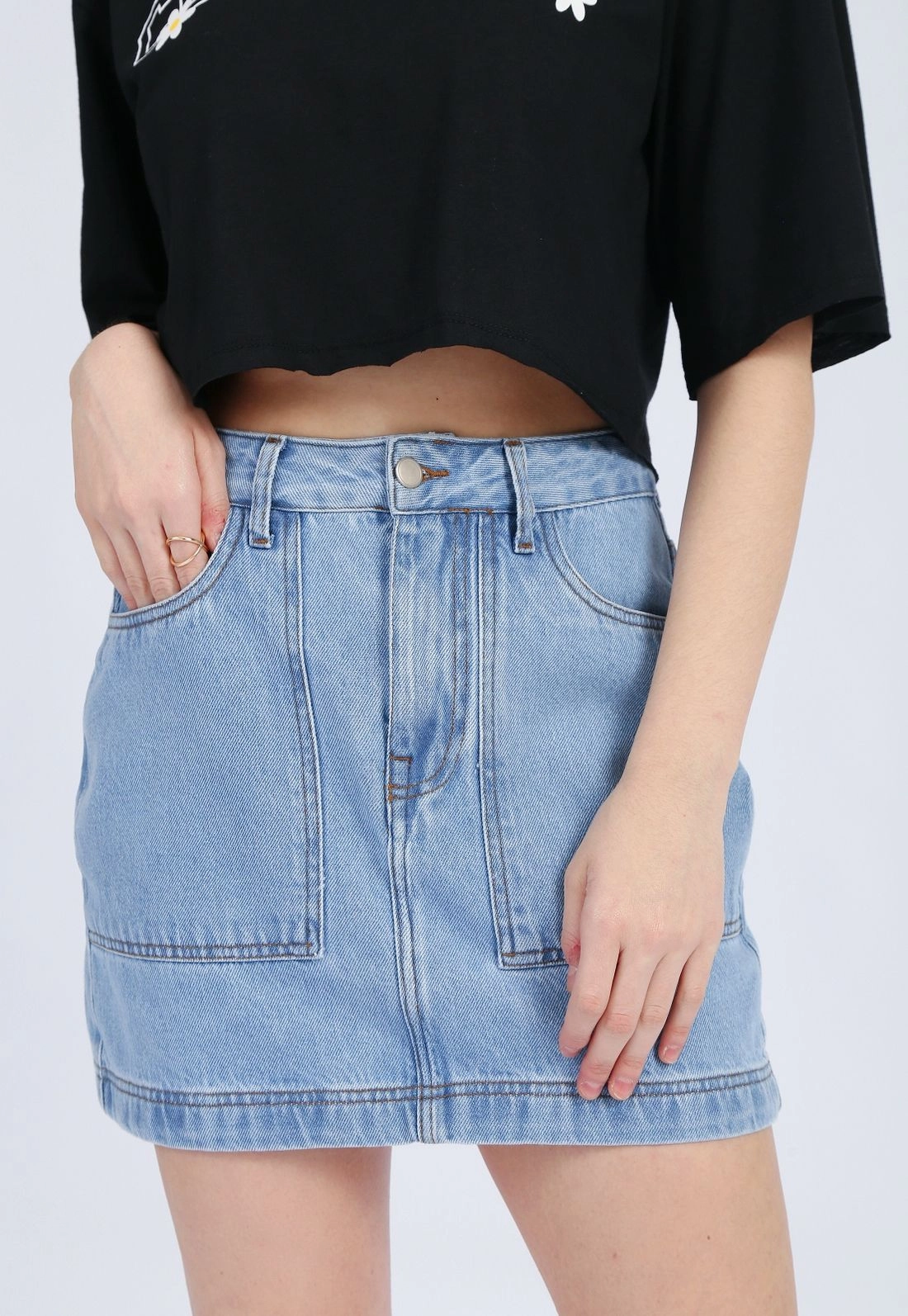 Saia Jeans Bolso Frontal
