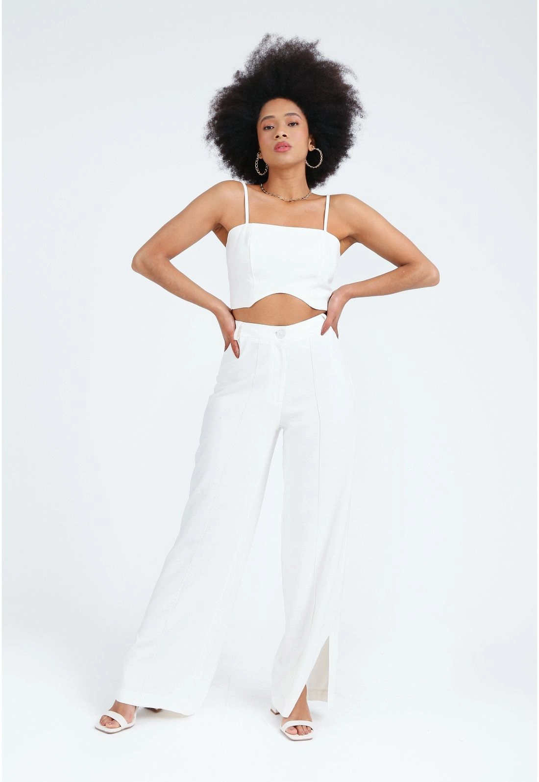 Calça Crepe Wide Leg Abertura Lateral
