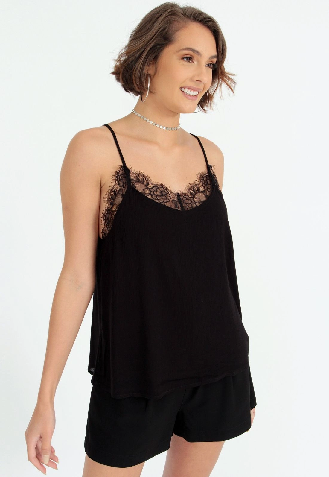 Blusa Viscose Recorte Renda