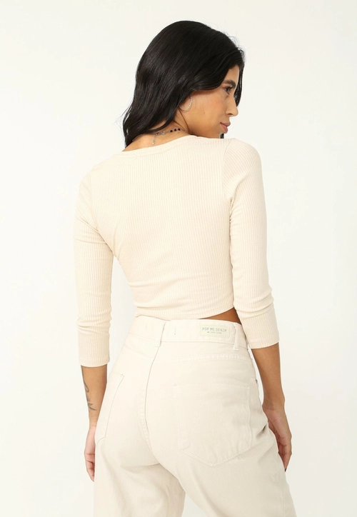 Blusa Ribana Manga Longa Recorte Busto