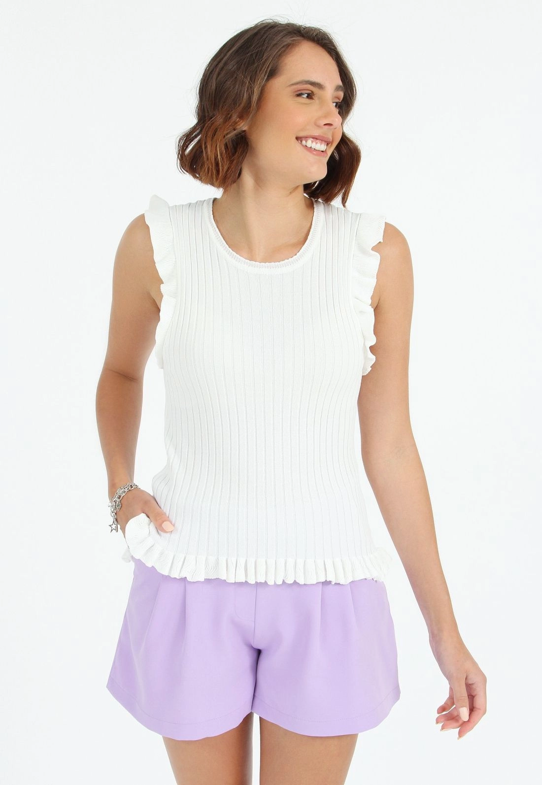 Blusa Tricô Canelado Sem Manga