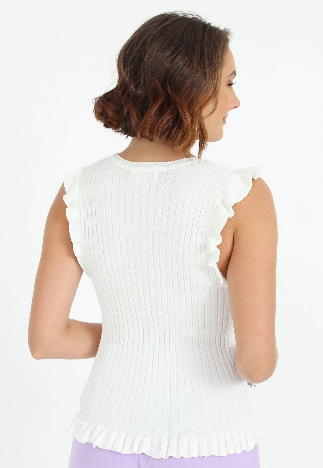 Blusa Tricô Canelado Sem Manga