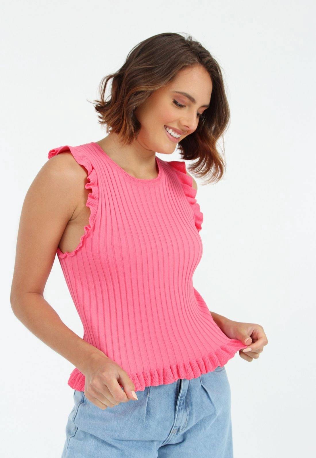 Blusa Tricô Canelado Sem Manga