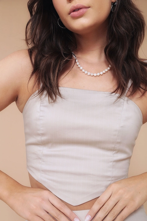 Cropped Alça Crepe Risca Giz