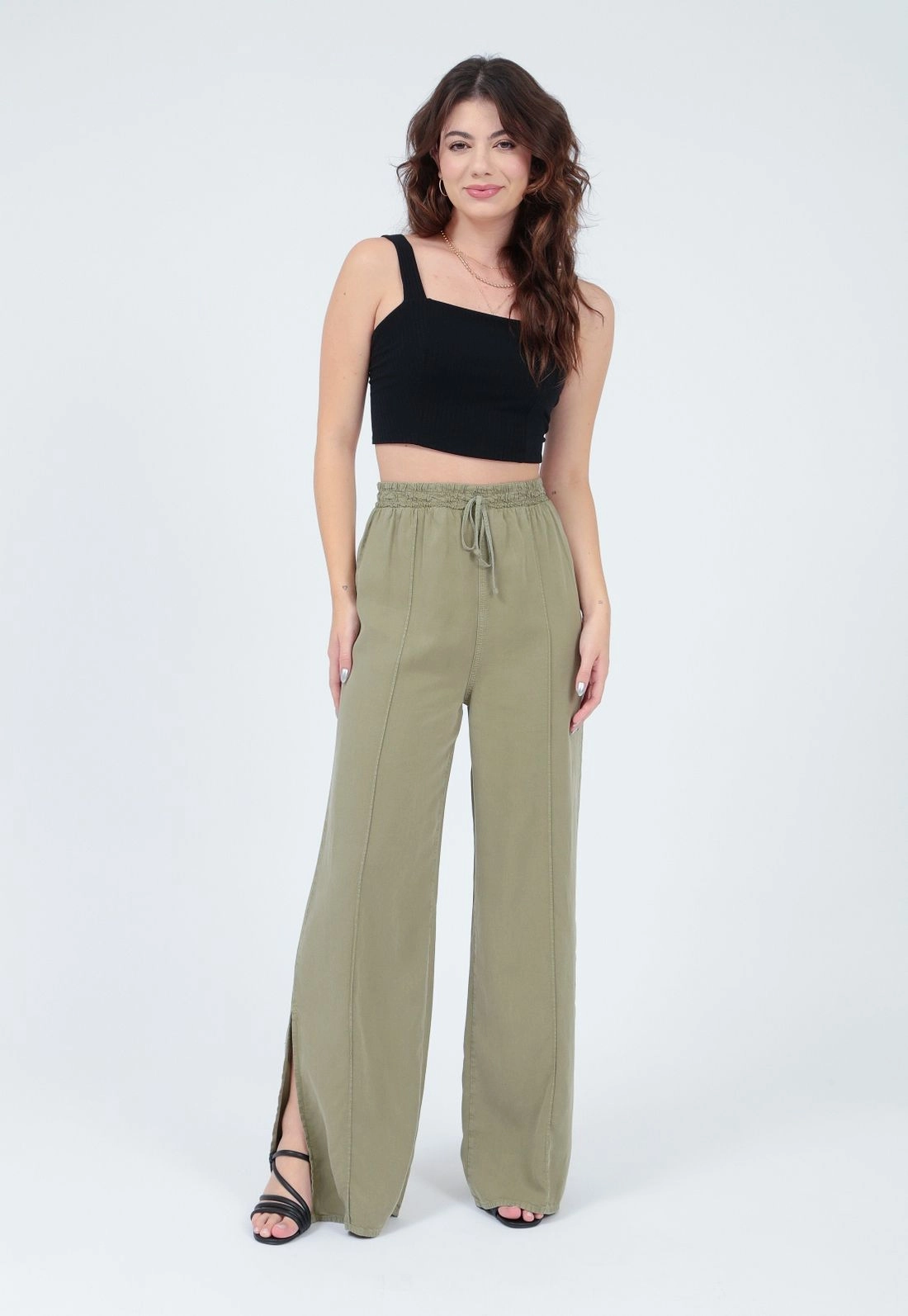 Calça Lyocel Pantalona Aberta Lateral