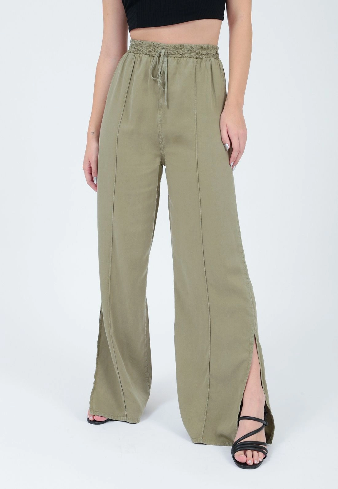Calça Lyocel Pantalona Aberta Lateral
