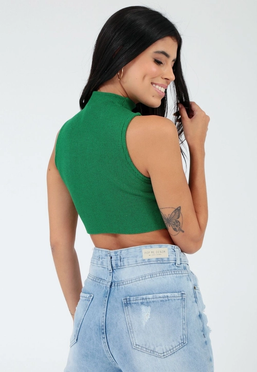 Blusa Tricô Sem Manga Gola Alta