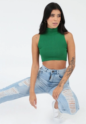 Blusa Tricô Sem Manga Gola Alta