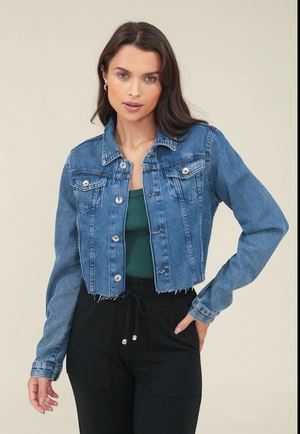 Jaqueta Jeans Cropped Barra Desfiada